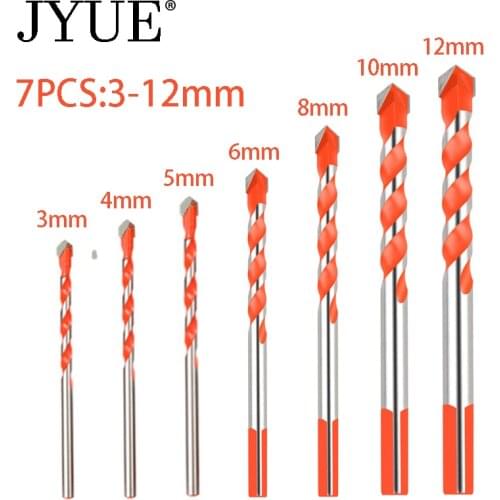 7PCS hard alloy drill bits for glass, ceramic tiles, concrete, metal, etc. Drilling 3, 4, 5, 6, 8, 10, 12mm drill bit set