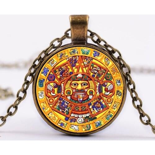 New Mayan calendar wheel Photo Cabochon Glass Chain Necklace,Charm Creative Women Pendants Fashion Jewelry Accessory,Gifts