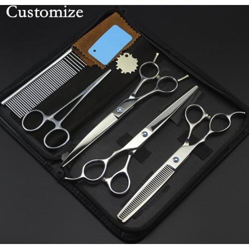 Customize logo 5 kit left handed japan 7'' pet grooming hair scissors thinning shears cutting dog grooming hairdressing barber