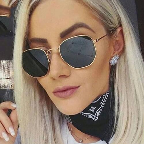 Fashion Sunglasses Women Brand Designer Small Frame Polygon Clear Lens Sunglasses Men Vintage Sun Glasses Hexagon Metal Frame