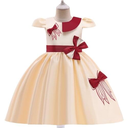 Girls O -Neck Flower Girl Satin Dresses for Children Wedding First Communion Dresses Ballgown Formal Party Prom Dress 4-10Y