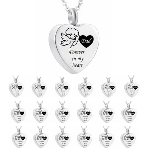Dad Mom Pet Forever in My Heart Cremation Jewelry Angel Ashes Keepsake Memorial Pendant Urn Necklace Stainless Steel
