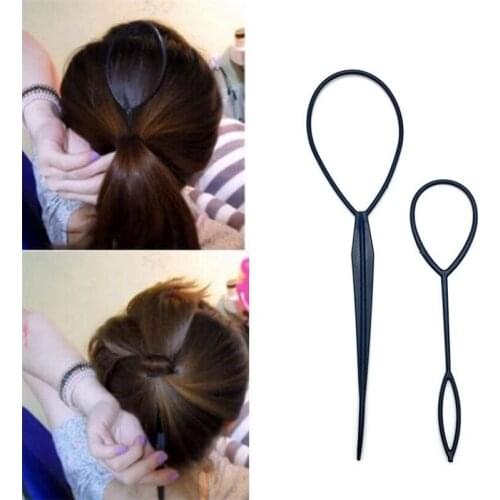 2pcs Plastic Hair Loop Styling Tool Magic Topsy Tail Hair Braid Ponytail Styling Clip Bun Maker For Girls Hairstyles