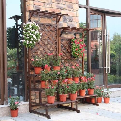 Balcony flower stand solid wood multi-layer ladder flower stand outdoor flower pot stand indoor living room floor storage partit