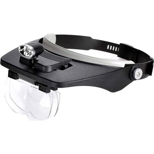 Professional Head Band Magnifier w/ 2 LED Light Head Mounted Headset Magnifying Glasses
