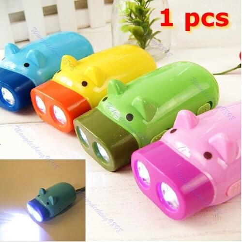 Hand Pressing Power Pig 2 LED Flash Light Flashlight Wind-up Dynamo Torch Lamp 2018 New