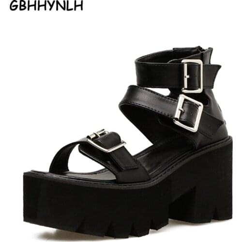 GBHHYNLH buckle sandal peep toe heels gladiator platform sandal summer shoes female casual sandals thick platform shoes LJA272