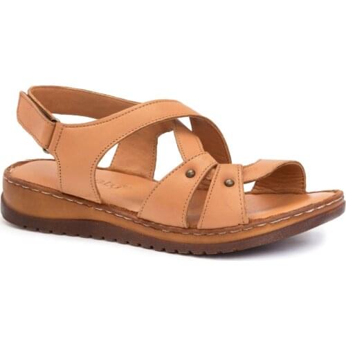 Gedikpasalı Bty 208 Tan Women 'S 2021 Summer Season Sandals Orthopedic Genuine Cow Leather Business Lift Padding Casual Use Hiking