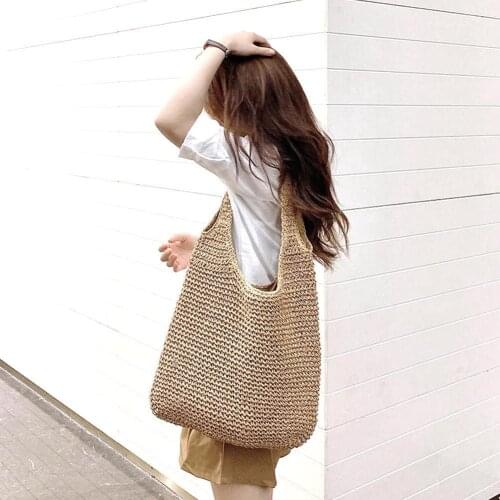Casual straw women shoulder bags wicker woven ladies large rattan beach handbags bag messenger bag totes handmade summer fe J4R8