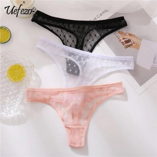 Women Lace Thongs Sexy Transparent G-string Panties Girl Dots Lace T-back Underwear Low-Waist Female Underpants M-XL
