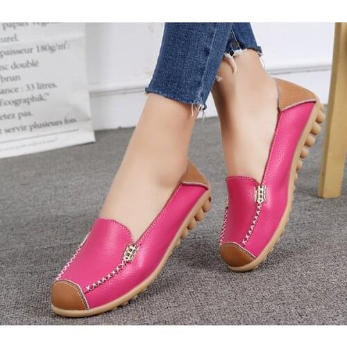 Autumn Genuine Leather Shoes Woman Soft Boat shoes for Women Flats shoes Big size 35-43 Ladies Loafers Non-Slip Sturdy Sole
