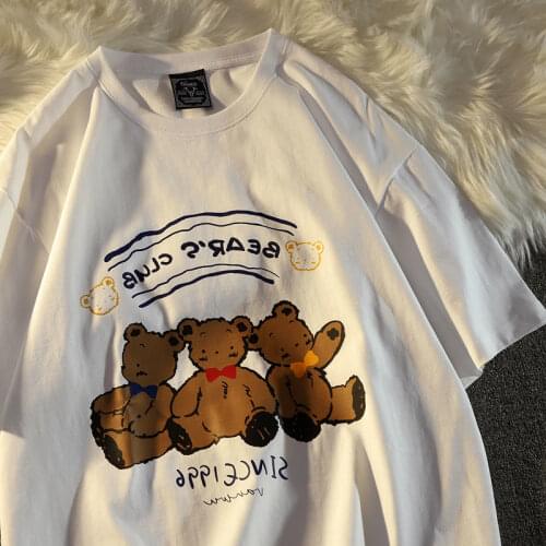 Harajuku Vintage Green Bear T Shirts Kawaii Clothes Women Cotton Tshirts Oversized Summer Tees 2021 Teens Plus Size Streetwear