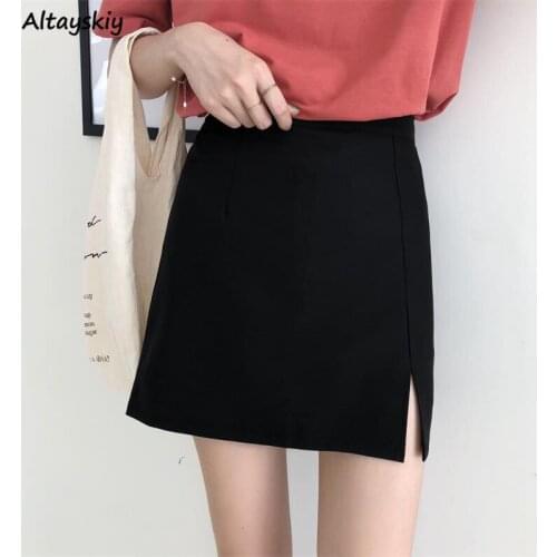 Skirts Women Black A-line All-Match Mini Side-slit High Waist Chic Skinny Leisure New Style Ins Office Lady Fashion Retro Slim