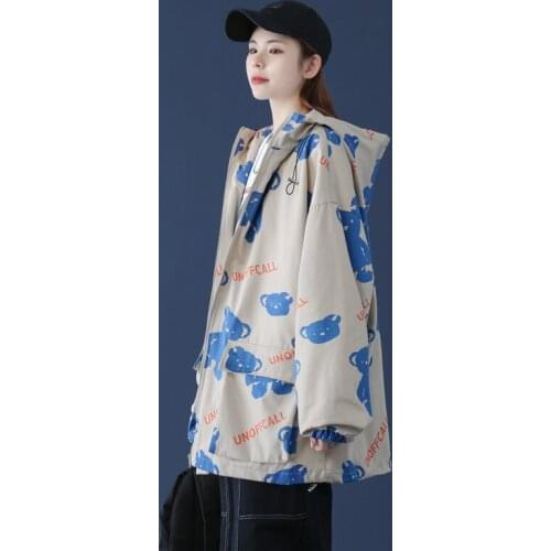 Women Jacket Cartoon Jacket Women Spring And Autumn Bomber Jacket Casual Loose Hooded Baseball Womens Windbreaker 2021 New