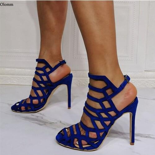 Olomm Women Gladiator Slingback Sandals Sexy Thin High Heels Hollow Out Round Toe 5 Colors Casual Shoes Women US Plus Size 5-15