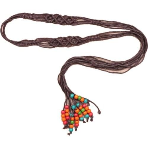 Bohemia Womens Belt Rope Waist Belt Braided FemaleEthnic Style Chic Bead Waist Belt Fashion Dress Belt for Women