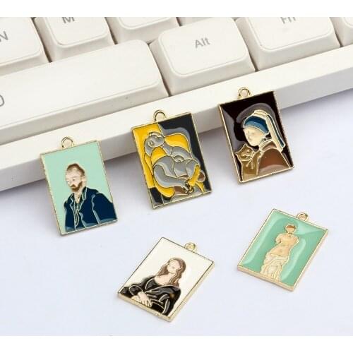 10pcs/lot Alloy Enamel Retro art painting relief figure Charms Pendant For DIY Fashion Drop Earrings Jewelry Making Accessories