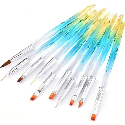 10 Pcs/Pack Lines Stripe Drawing Extension Builder Pen Manicure DIY Tool Gradient Nail Art UV Gel Brush Liner Painting Flower