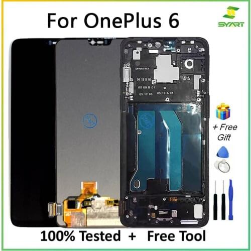 100% Tested For OnePlus 6 A6000 LCD Touch Screen Digitizer Assembly For Oneplus 6 Display with Frame Replacement 1+6 6.28"