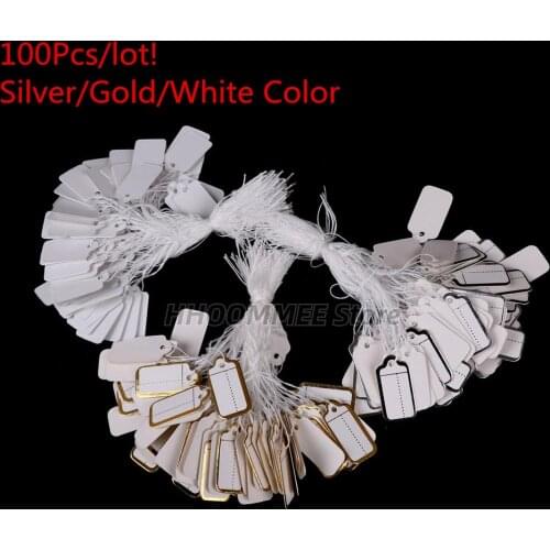 100Pcs/lot DIY Price Label Silver/Gold/White Rectangular Label Tie String Jewelry Clothes Display Merchandise Price Tags Card