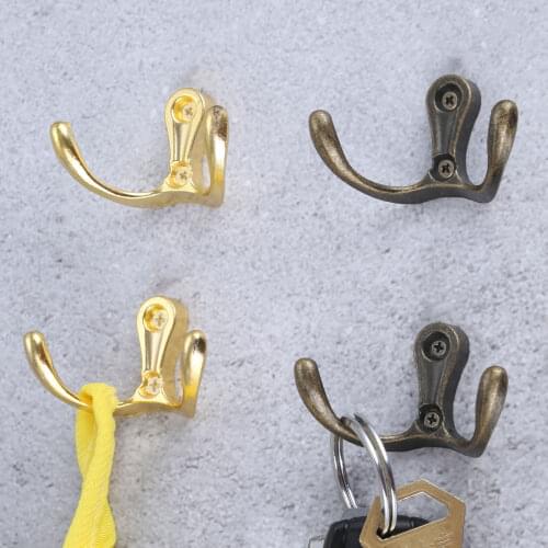 2 Pcs 53*30mm Antique Bronze/Gold Wall Hooks Bath Door Hanger Double Prong Hat Coat Clothes Towel Robe Hook Furniture Hardware