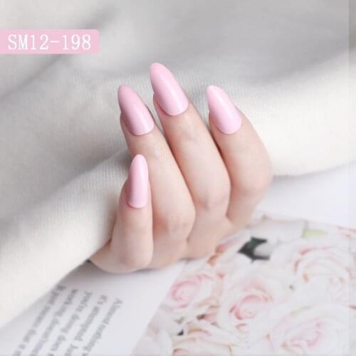 24pcs Solid Color Plastic Shiny High-Hard Holiday Nails French Simple Pointed Fake Nail Extension Press On Nails Wear Manicure