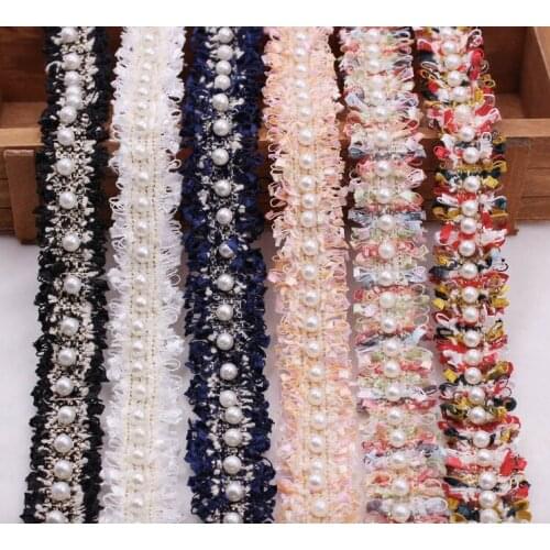 5 yard plastic pearl beaded stitched lace 2cm clothes collar bridal party dress decoration trimming ribbon tape DIY sewing craft
