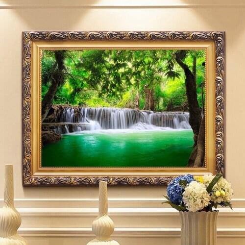 5D Diamond Painting Full Round Drill Landscape DIY Embroidery Green Tropical Waterfall Scenery Three-dimensional Pictures