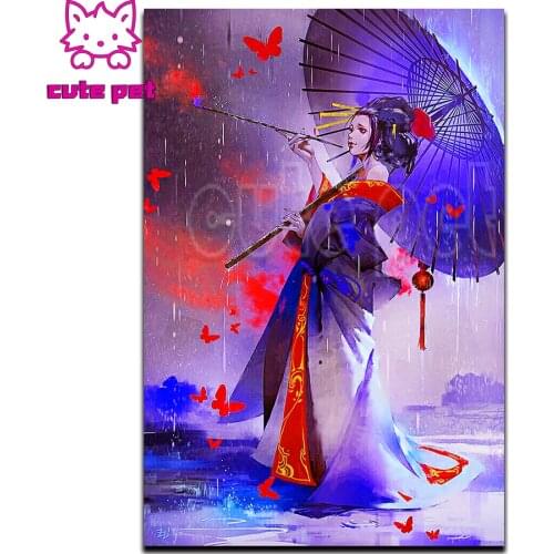 Diamond mosaic Diamond Painting Rainy night japanese geisha woman rhinestone pictures embroidery 5d Full Drill puzzle Decoration