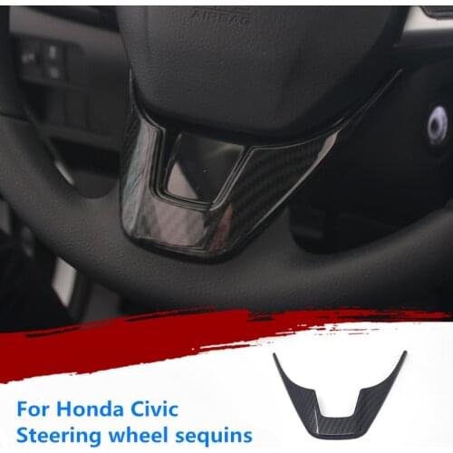 Car Interior Steering Wheel Sequins Carbon Fiber ABS Protect Stickers for Honda Civic 10th RHD LHD 2016 2017 2018