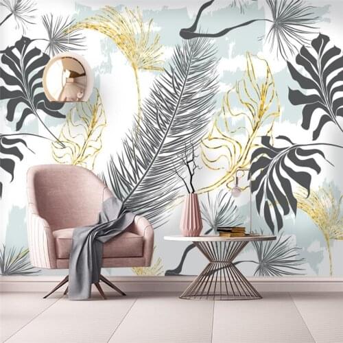 Beibehang custom Nordic minimalist tropical pure white golden banana leaf wallpapers for living room bedroom 3d mural wall paper