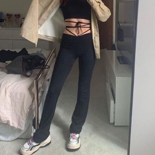 Lace Up Pants Sexy High Waist Womens Pants Skinny Bodycon Elastic Trouser Harajuku Korean Fashion Capri Pants For Women Street