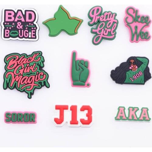 Black Girls Magic Green Charms For Clogs Cute Heart Ics Cream Plants Cactus Nationality For Crocks AKA Shoes Charms Kids Gifts