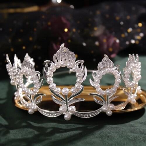 European and American Rhinestone Crown Headband Bride Pearl Half Circle Crown Dress Accessories Photography Headdress