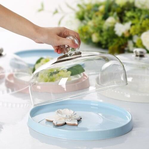 European ceramic fruit tray, cake tray, transparent dust cover tray,desktop decoration,tableware,Specialty Plates,Dinner Plates