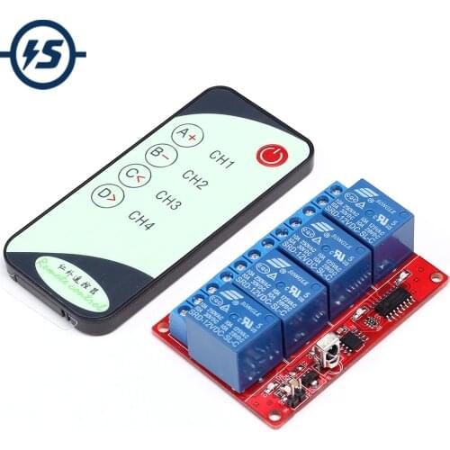 Infrared Receiver Relay Driver Board + 5-Key IR Remote Control Switch 150mA 8m 4CH Transmmiter 4 Channel 12V