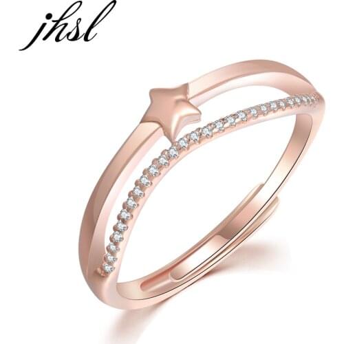 JHSL Fine jewelry Real S925 Sterling Silver Rose Gold Plated Female Girls Ladies Women Rings Size Adjustable Dropship Supplier