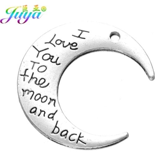 Juya 10Pcs/lot DIY Antique Silver Color Moon Shape I love You To The Moon And Back Pendants For Womens Pendant Jewelry Making