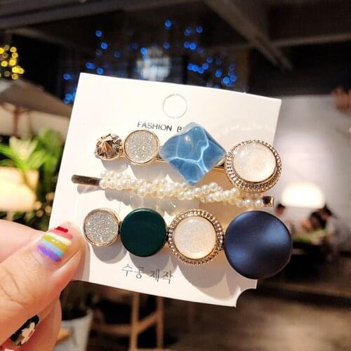Korean Fashion Big Crystal Hairpins for Women Vintage Acrylic Hollow Geometric Pearl Barrette Girls Hair Accessories
