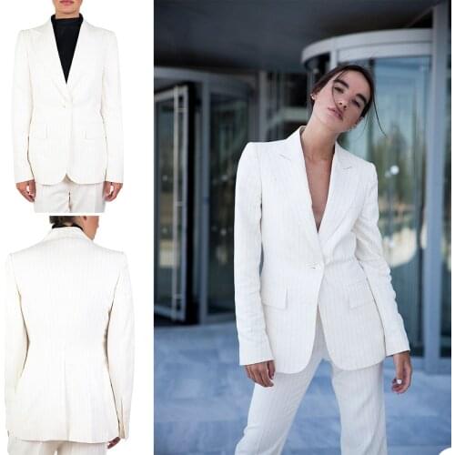 White Pinstripe Blazer Suits Women 2 Pieces Slim Fit One Button Evening Party Prom Outfit Tuxedos (Jacket+Pants)