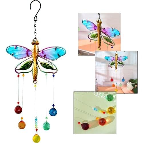 Colorful Butterfly Wind Chime Crystal Prisms Ball Home Office Hanging Pendant Decoration Vintage Home Campanula Decorative Craft