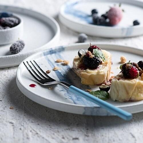 Nordic Creative Ceramic Flat Breakfast Steak Plate Pottery Dessert Dishes Retro Dinner Plate Kitchen Tableware Home Utensils