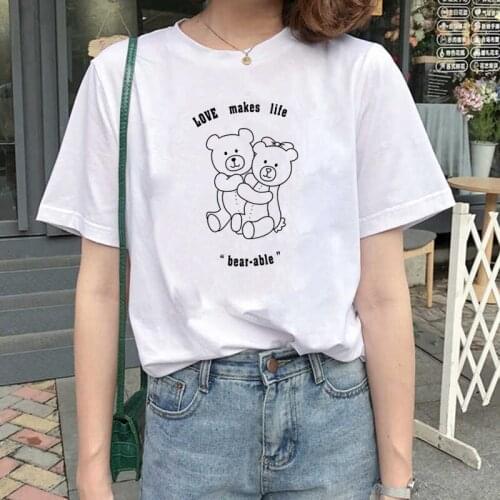 Love makes life bear-able cute kawaii T-shirt funny women 100% Cotton graphic O-Neck unisex casual Fashion quote tee top tshirt