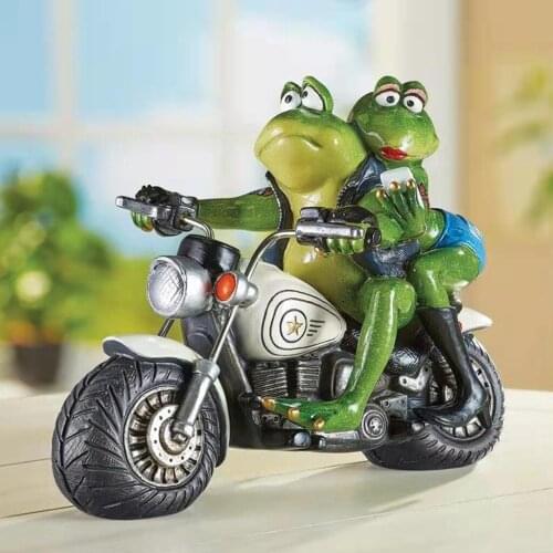 Motorcycle Frog Figurines Couple Frog Sculpture Statue Collection Home Desk Bedroom Decoration