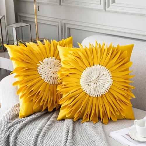 3D Chrysanthemum Holland Velvet Stitching Pillowcase Bottom Zipper European and American Fashion Modern Style Cushion Cover