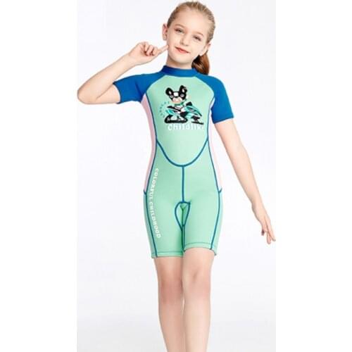 Girls Wetsuit S/S Full Suit 2mm Neoprene Swimsuit UV Protection Keep Warm Surfing Diving Suit Back Zip Kids for Water Sports