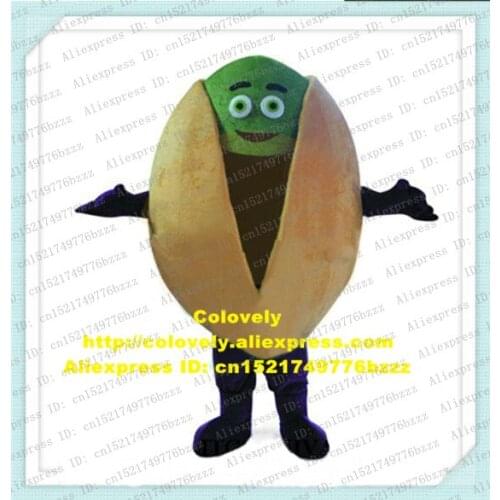 Original Green Pistachio Nuts Pistacia Vera PISTACHE Happy Fruit Mascot Costume With Dense Eyebrows Green Round Eyes No.7185 FS