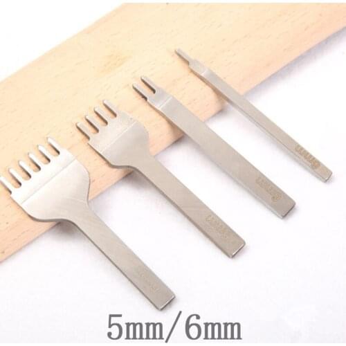 Punching Tool White Steel Belt Hole Puncher 1/2/4/6 Prong DIY Diamond Lacing Stitching Chisel Set Leather Craft Kit Toos