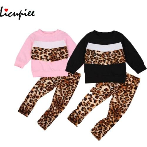 Baby Girl Pullover, Leopard Pants, Round Collar Long Sleeves Patchwork Loose Top Fall Trousers Suit Full Sleeve Set 1-4 Years