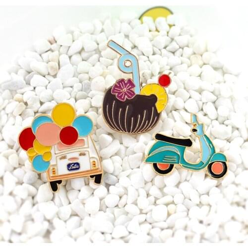 Colorful balloon Bus Beverage juice Mini electric Car Cartoon metal brooch Childrens cute gifts Couple clothing Accessories